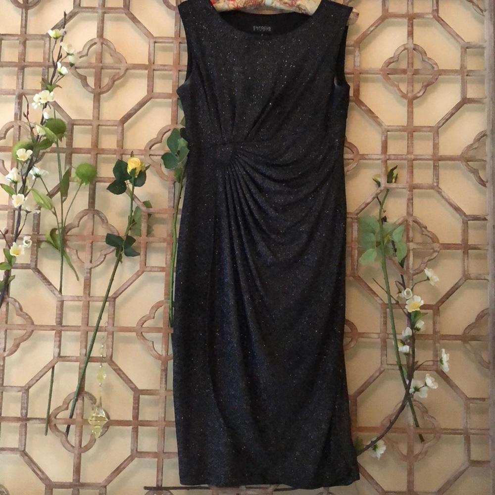 Sparkling black mock wraparound sleeveless dress